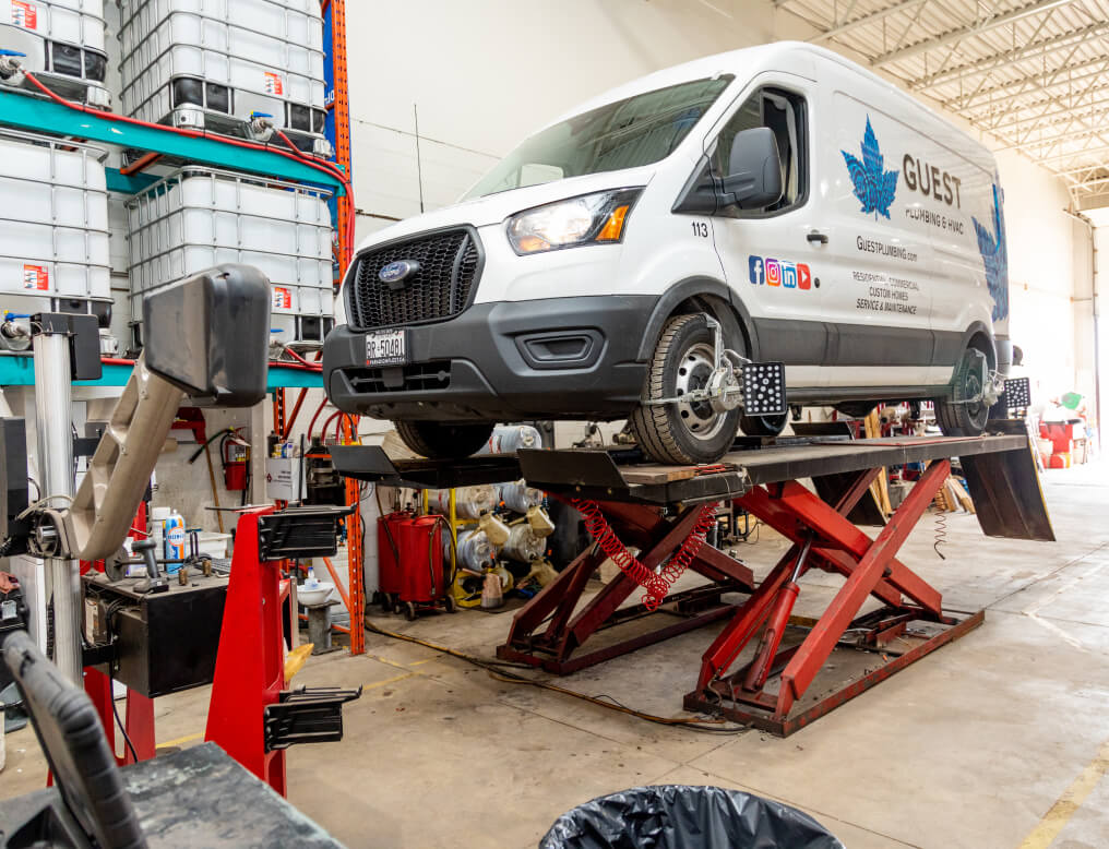 automobile on a lift